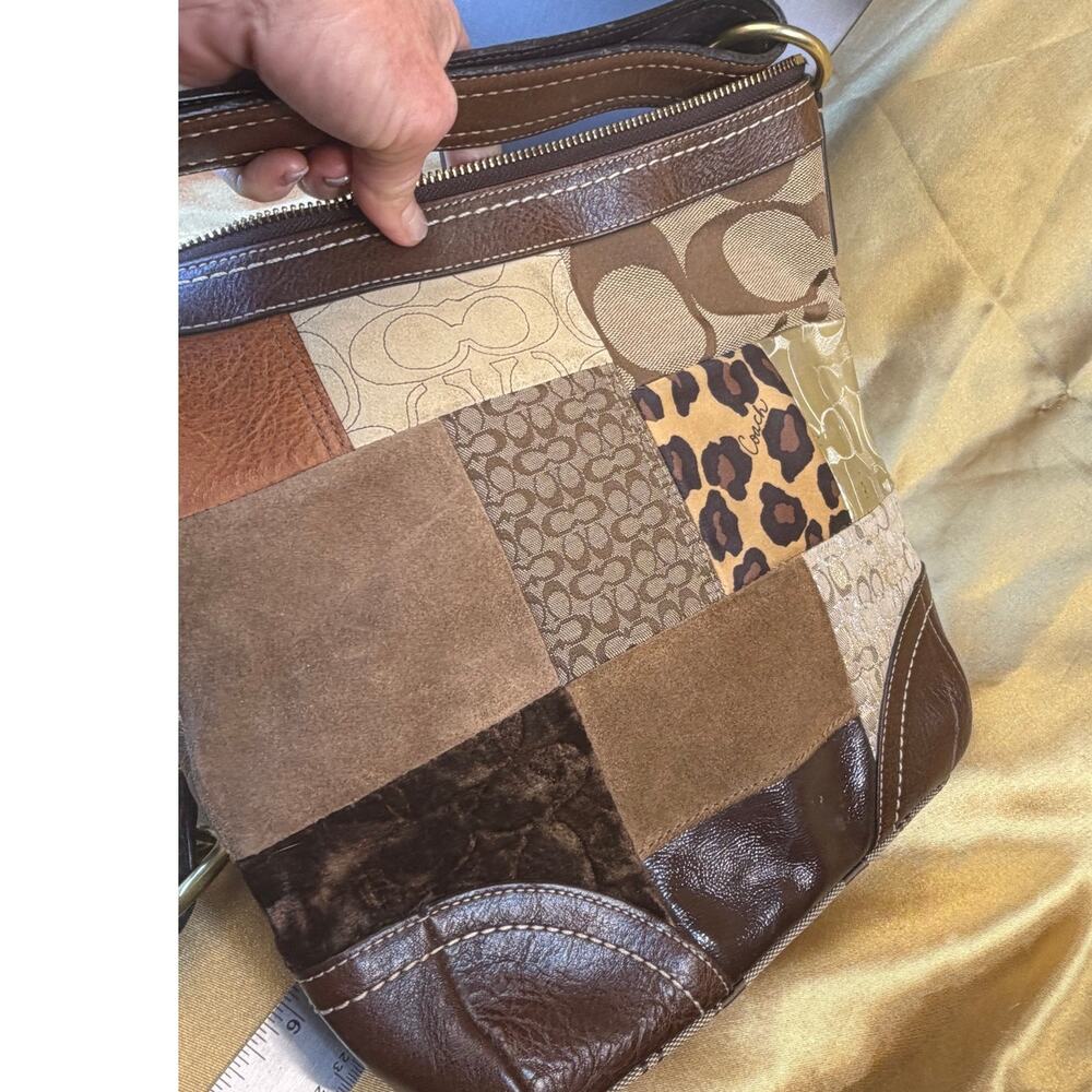 Coach Patchwork Shoulder Bag Brown Multi Leather Trim - Picture 8 of 15